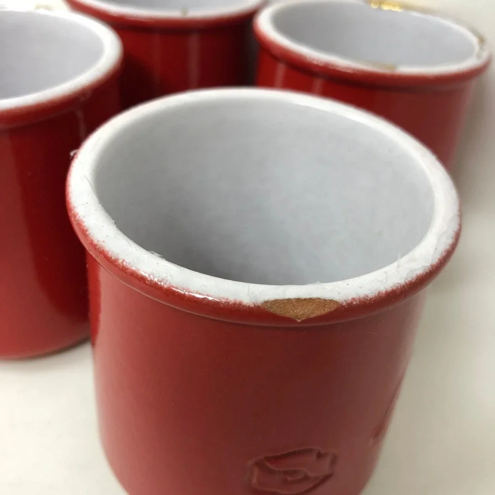 La Fermiere Red Ceramic Yogurt Jars Set of 6 Be Mine Bisou Bisou‎ Valentine